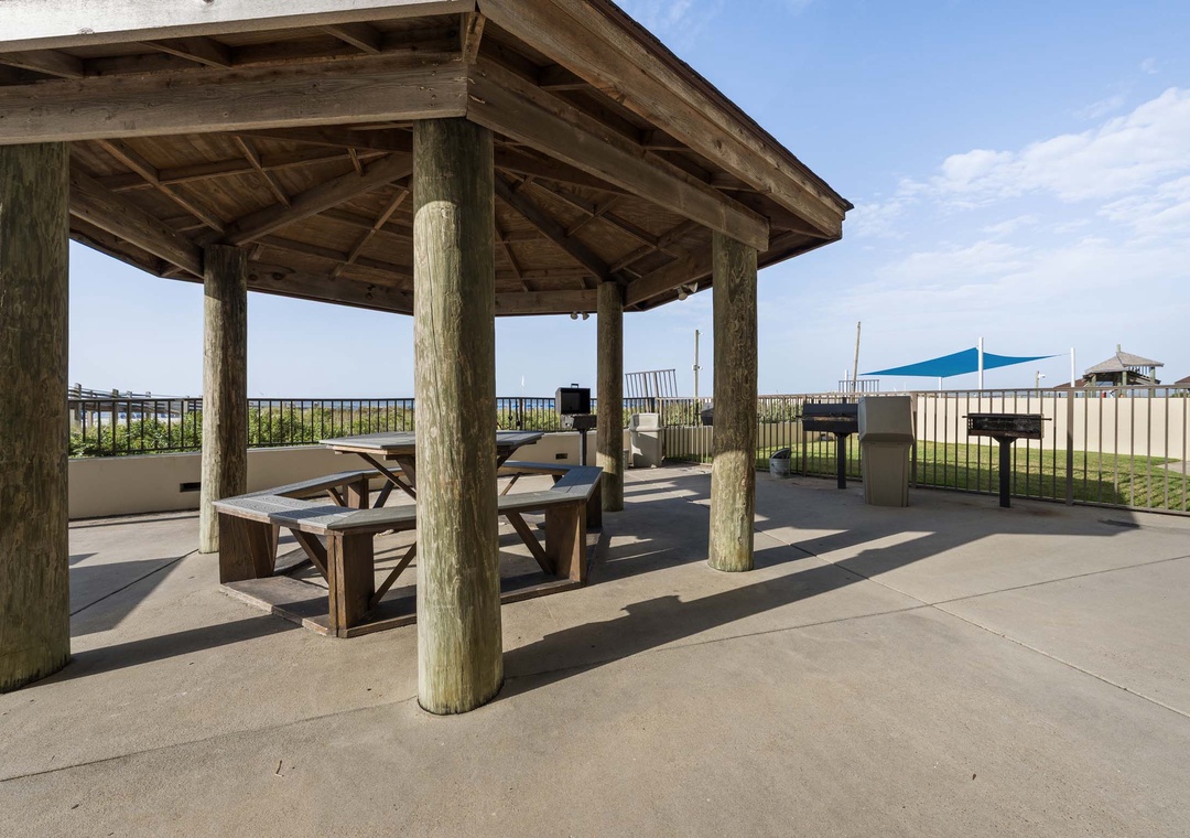 Gazebo and picnic tables by the grilling area