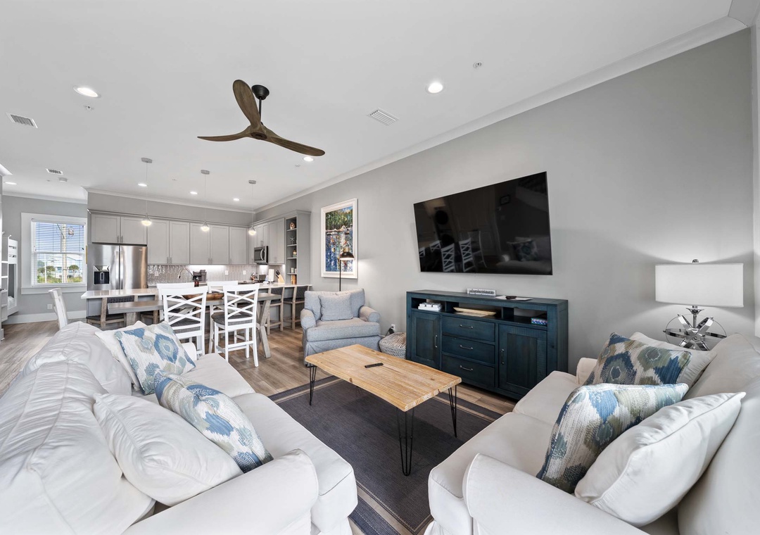 Living room with large flat-screen TV