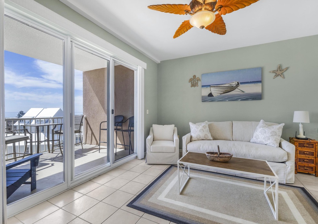 Step out onto the private balcony