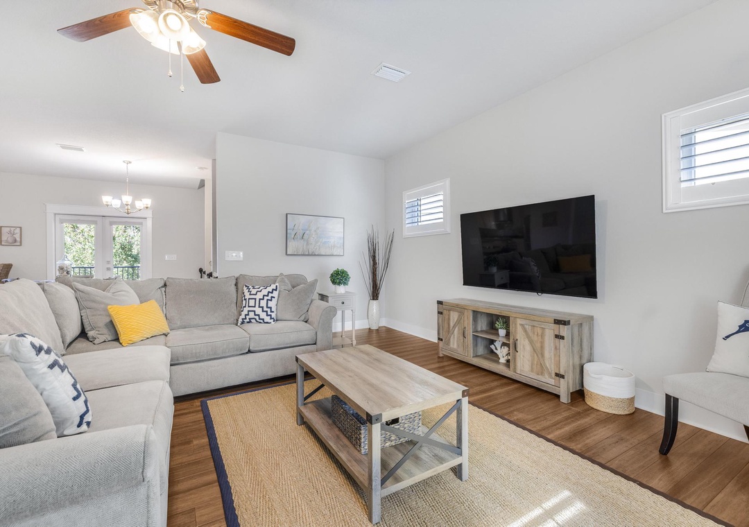 Enjoy a movie on the flat-screen TV