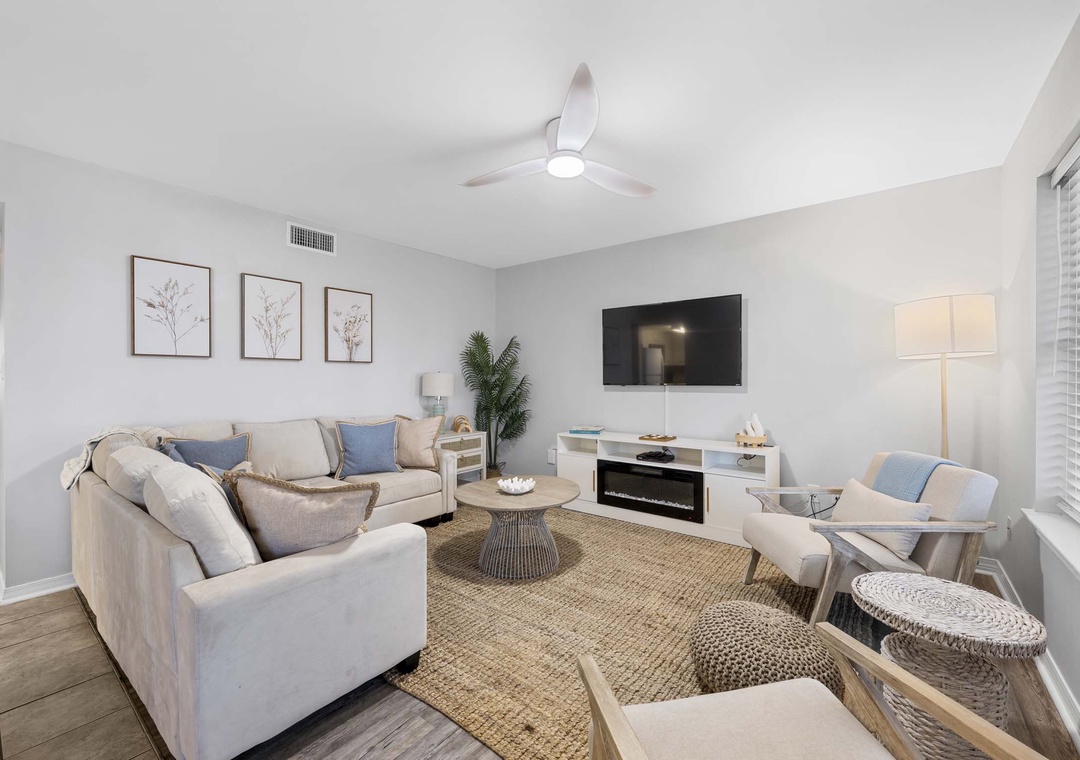 Living room with large flat-screen TV
