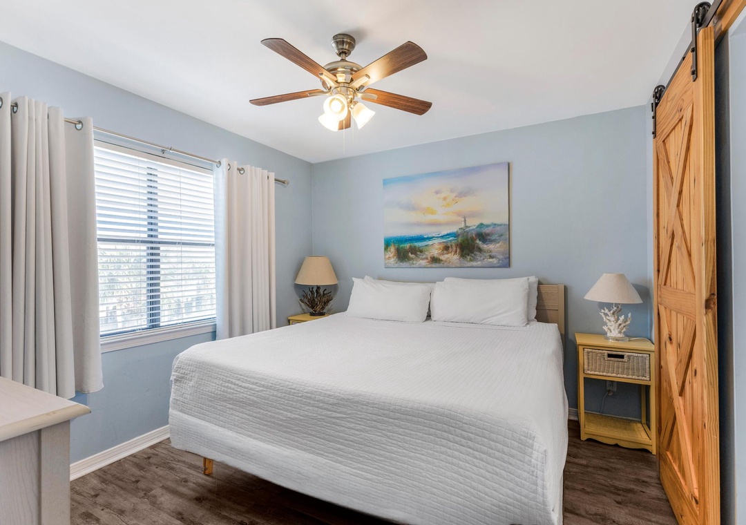 Primary bedroom with king bed