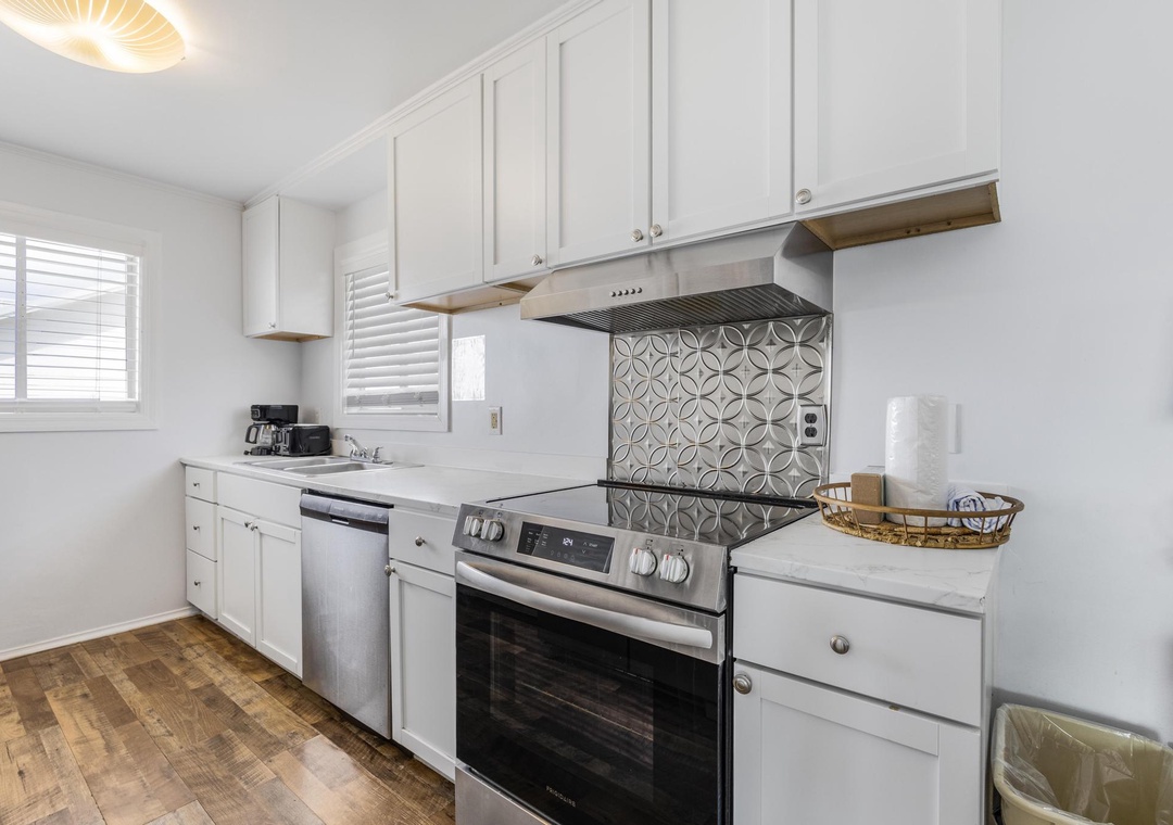 Kitchen with stainless steel appliances