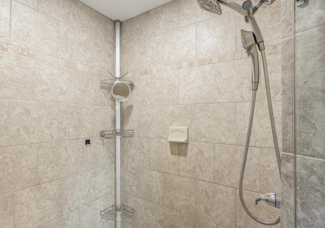 Walk-in shower in the primary bathroom