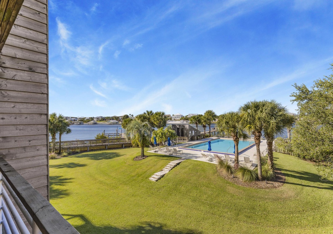 River and pool views