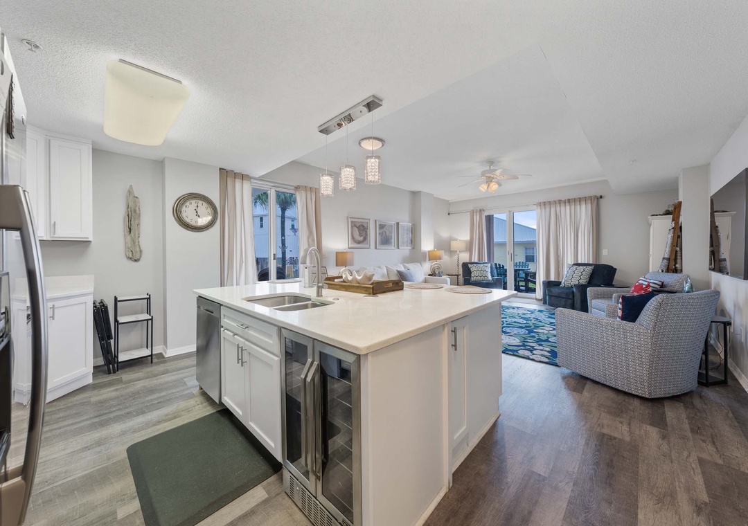 Kitchen island with wine refrigerator