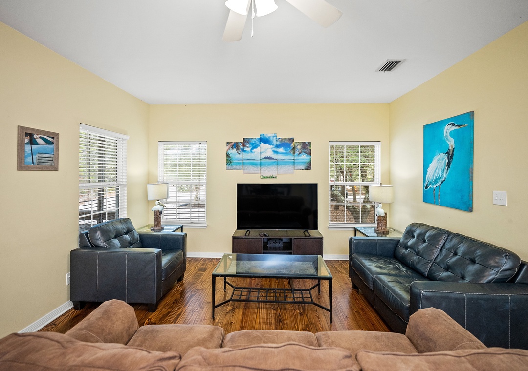 Living room with large flat-screen TV