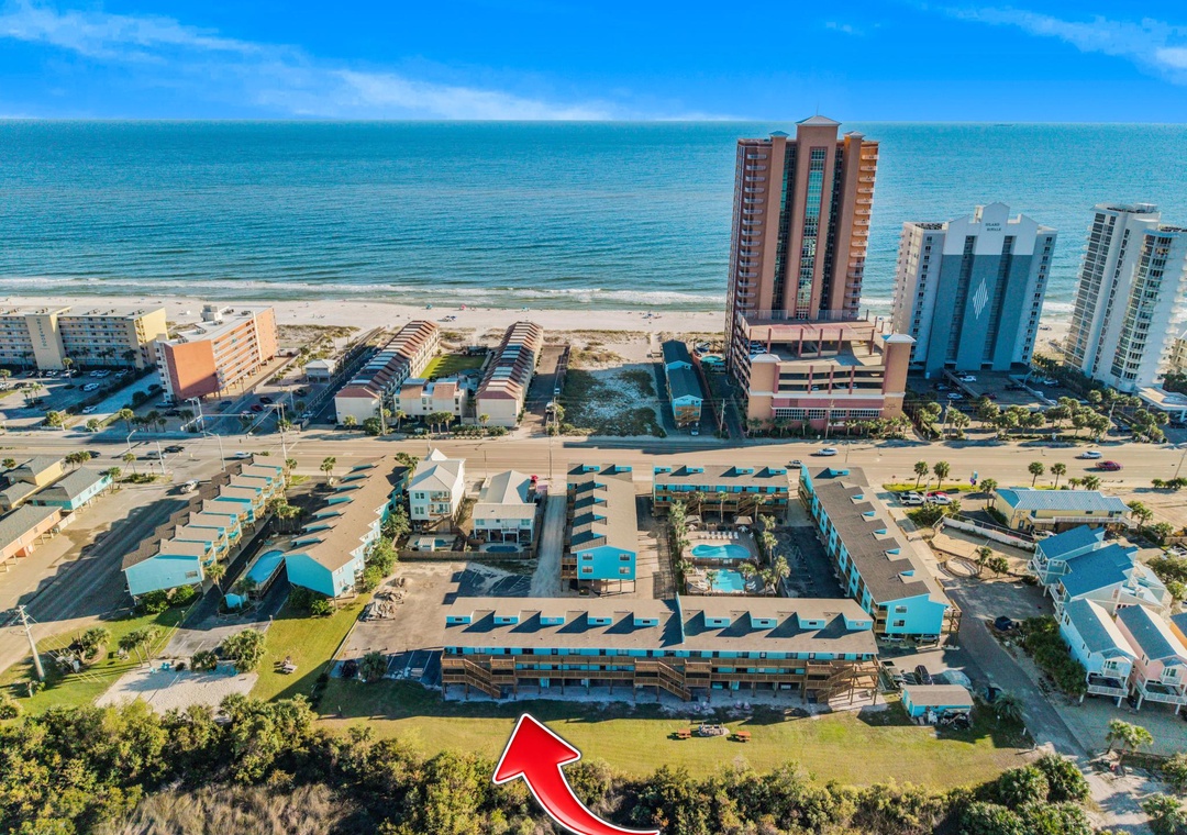 Aerial view of Lani Kai, just across the street from the beach