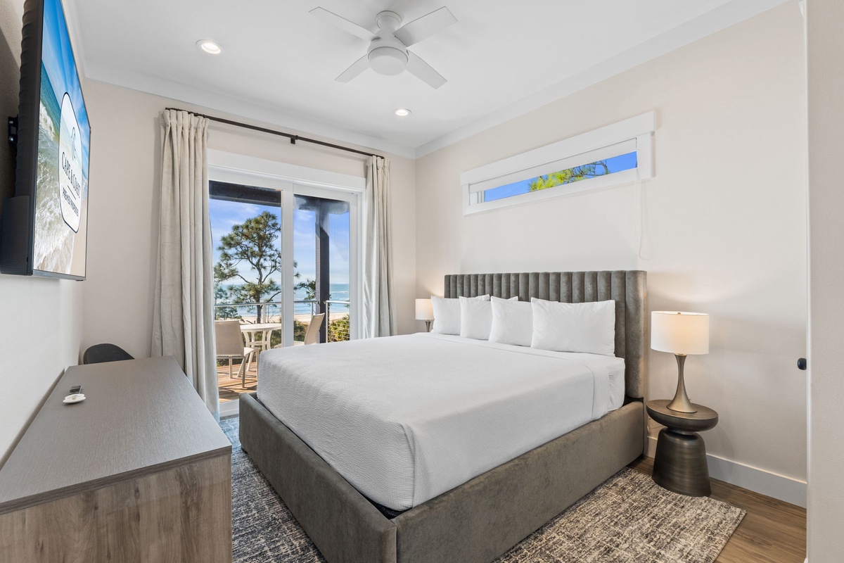 Wake up to stunning ocean views from your plush king bed, where soft linens and coastal breezes create the perfect retreat.