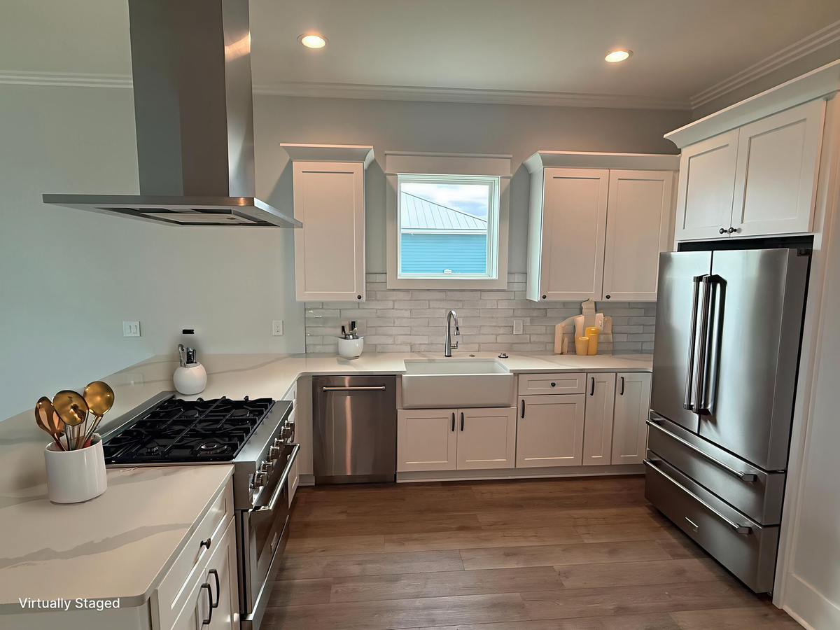 Cook memorable meals in your bright, modern kitchen with premium stainless appliances and farmhouse sink.