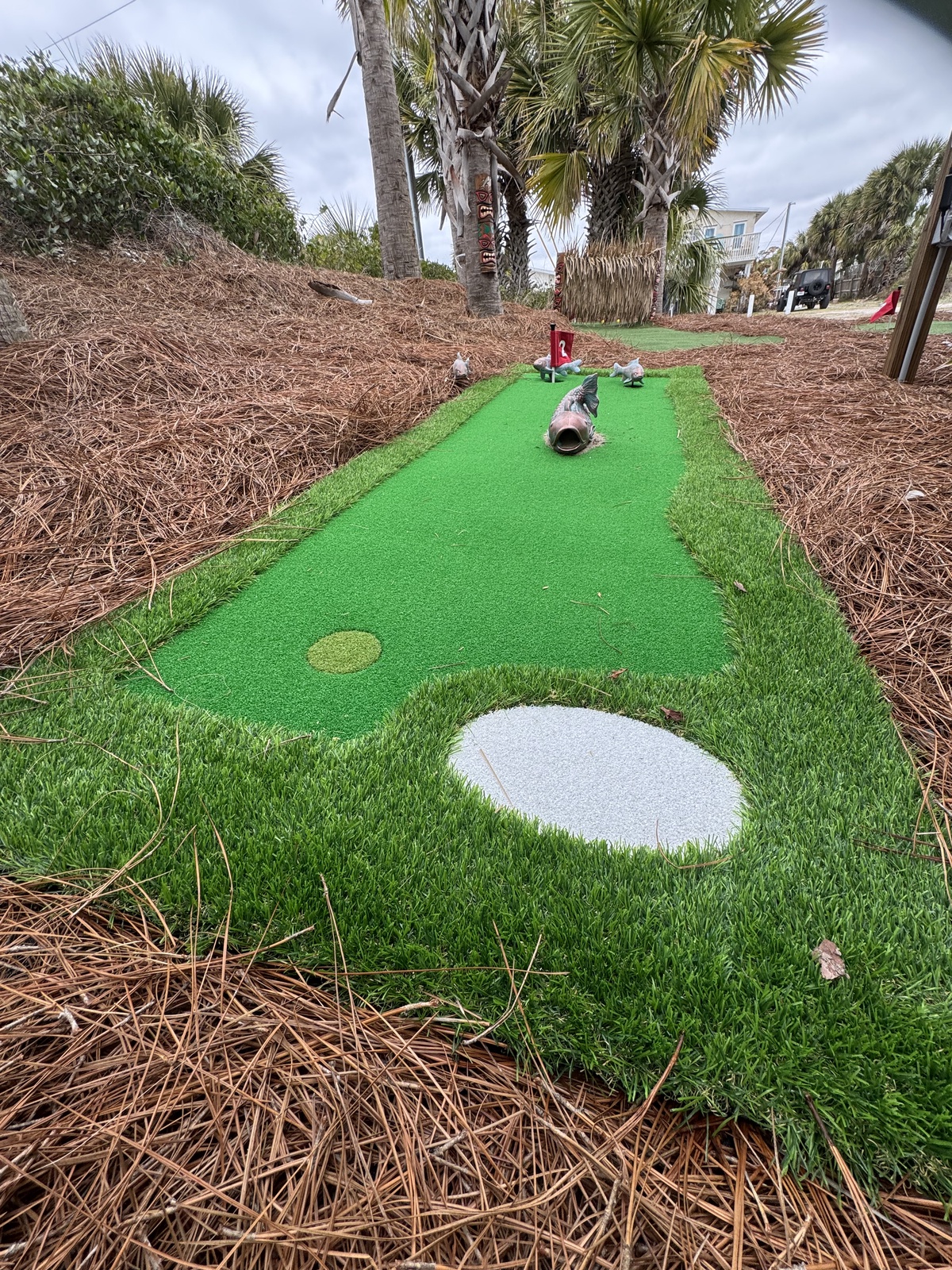Practice your putting skills on this fun mini golf course surrounded by tropical palm trees and landscaping.