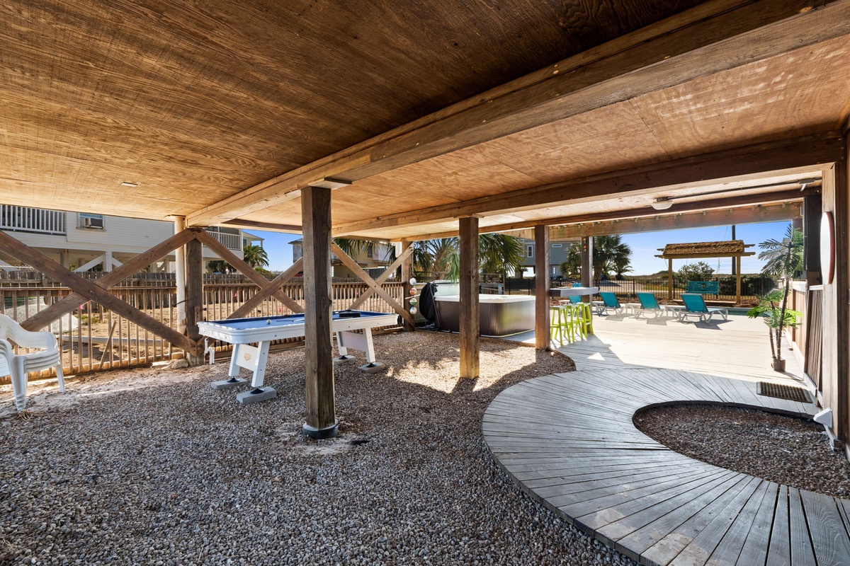 From games to soaking in the hot tub, this outdoor space is designed for both fun and relaxation.