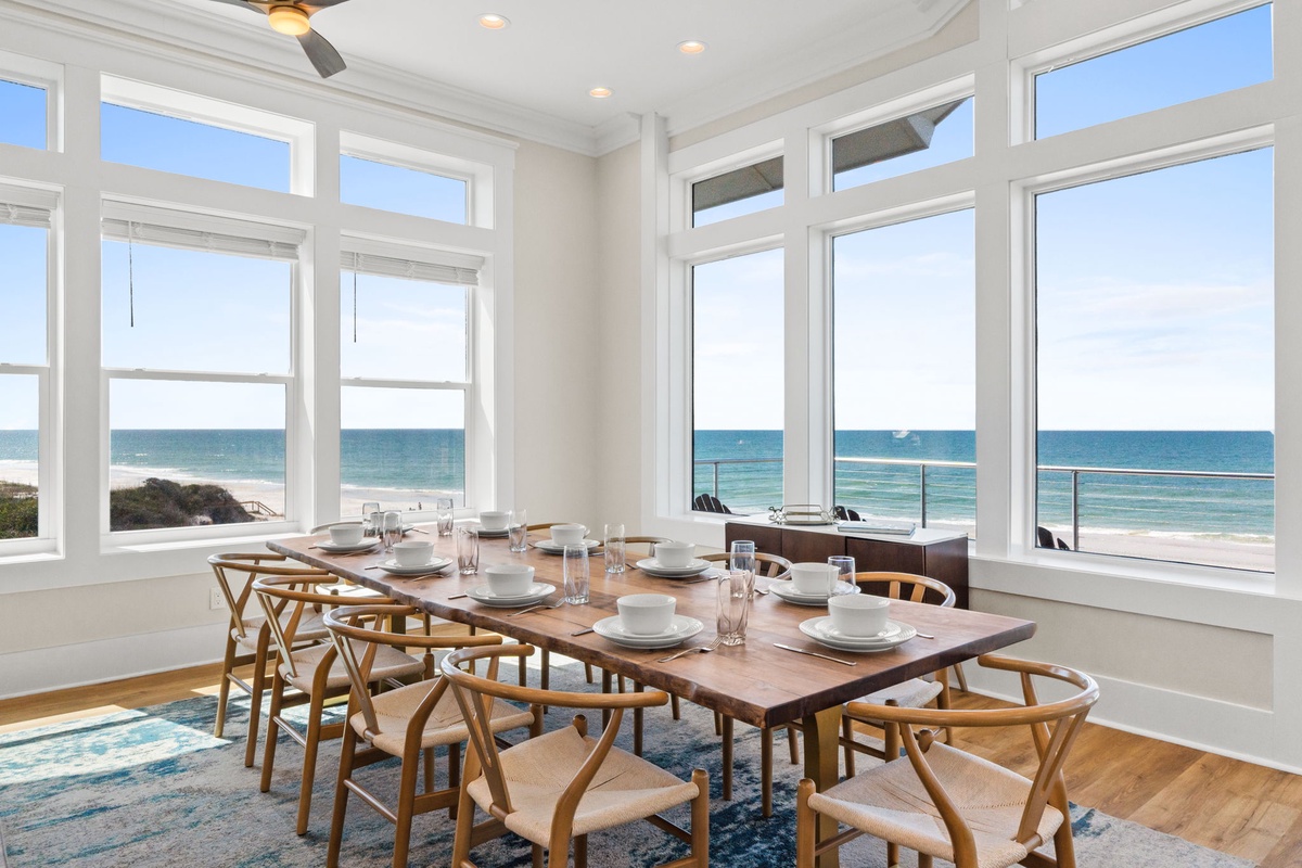 Savor memorable meals at your ocean-view dining table, where endless sea views create the perfect backdrop for your vacation gatherings.