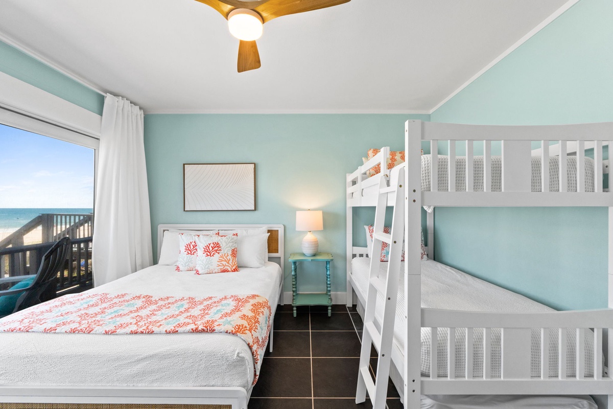 Wake to ocean breezes and turquoise waters from your coastal bedroom. The bunk bed and comfortable bedding make this perfect for families, while the private balcony overlooks the beach.