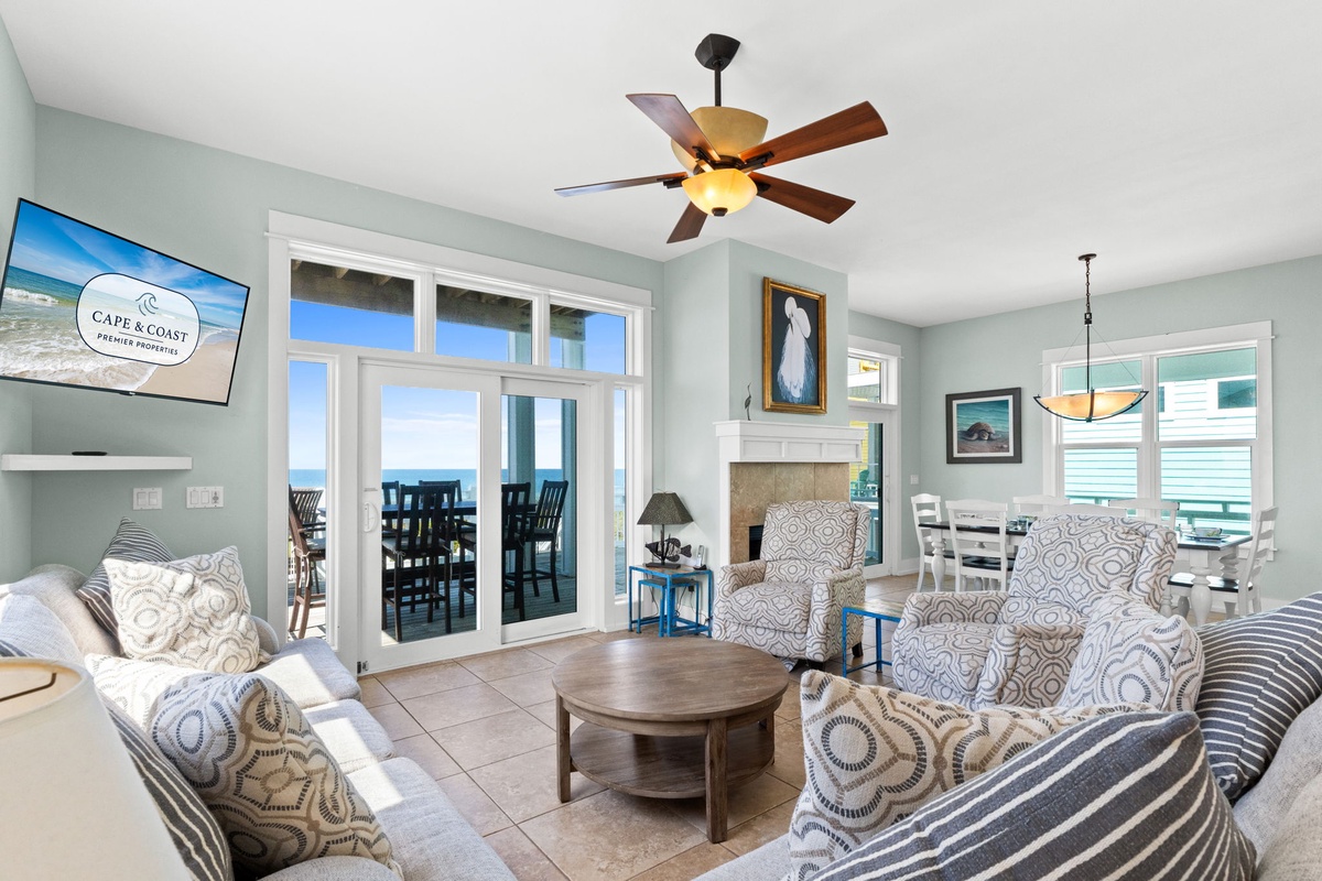 Sink into comfortable seating with ocean breezes flowing through your private doors to the balcony dining area.