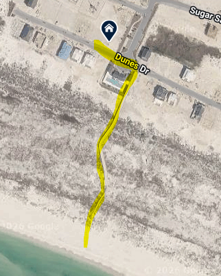 Aerial view showing property location with beach access from community boardwalk.