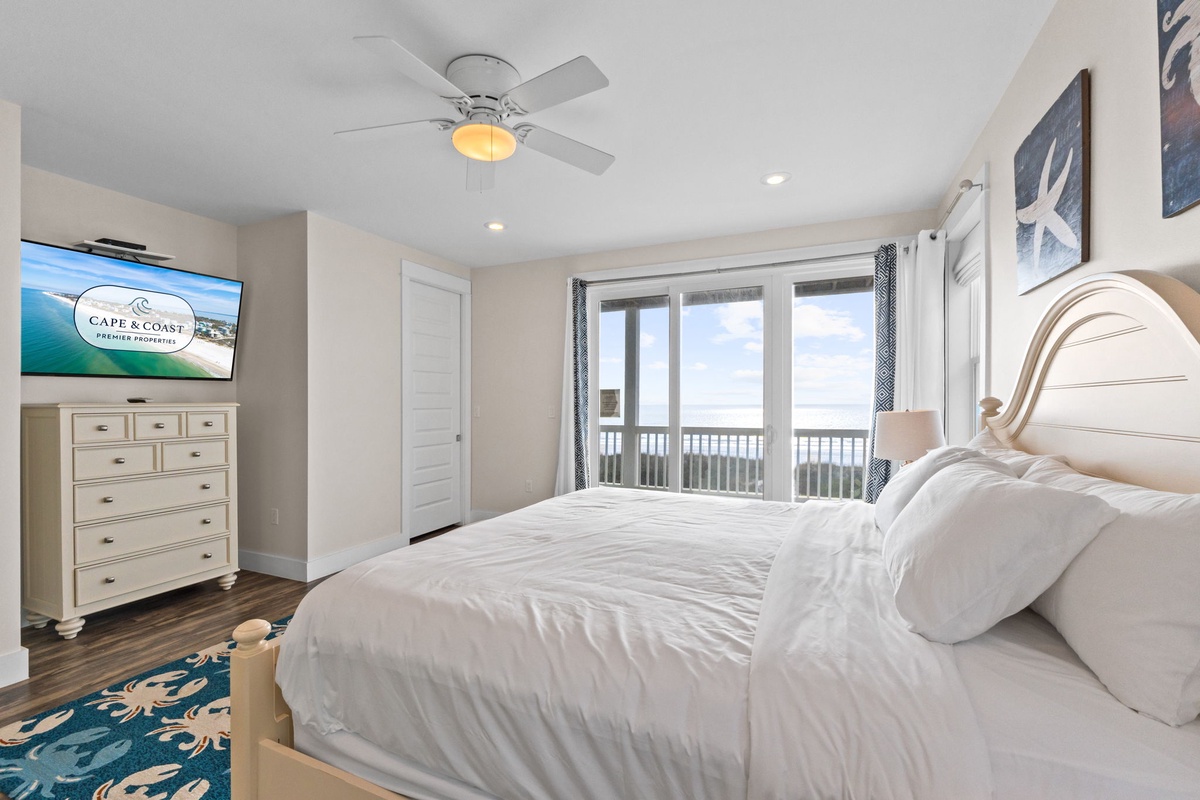Wake up to stunning views from your luxurious bedroom, where crisp linens and coastal breezes create your perfect retreat.
