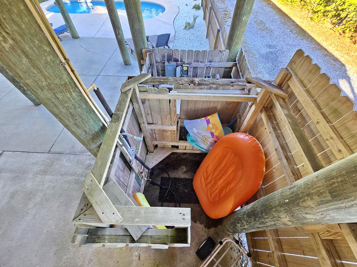 Your own private storage space keeps pool toys and beach gear organized and easily accessible for poolside fun.