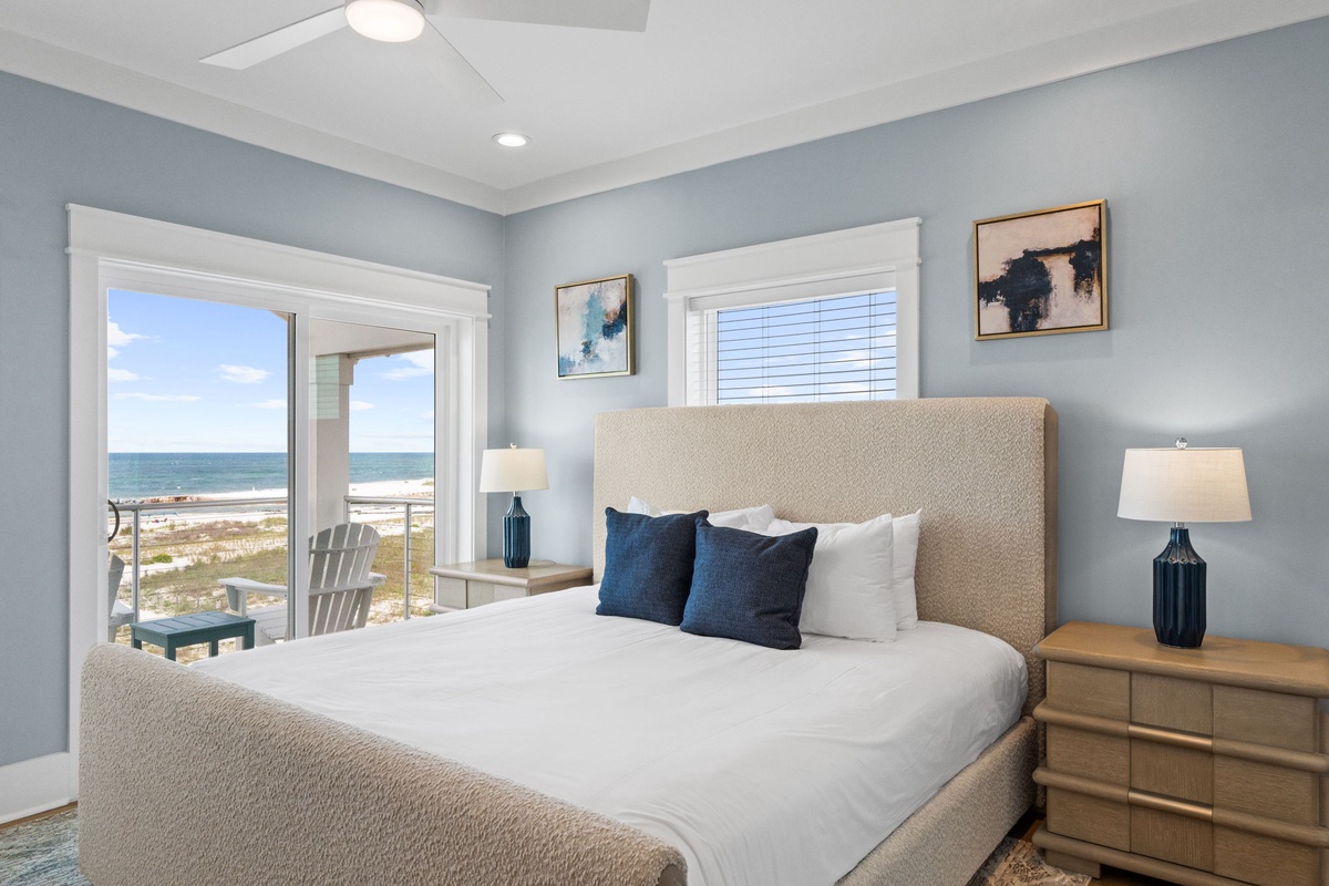 Wake up to ocean views through your private balcony doors. Crisp linens, soft coastal hues, and the sound of waves set the tone for ultimate relaxation.