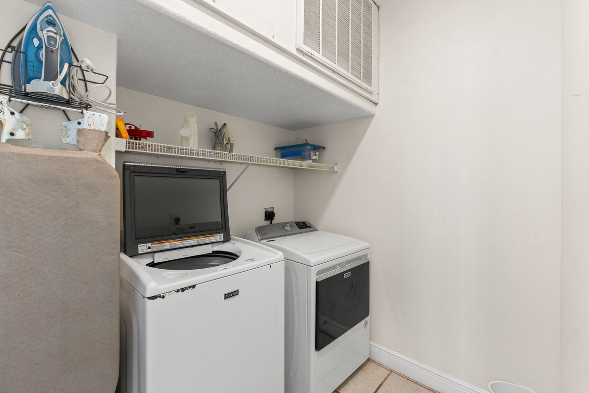 Your dedicated laundry space keeps clothes fresh and clean throughout your stay, complete with full-size washer and dryer for ultimate convenience.