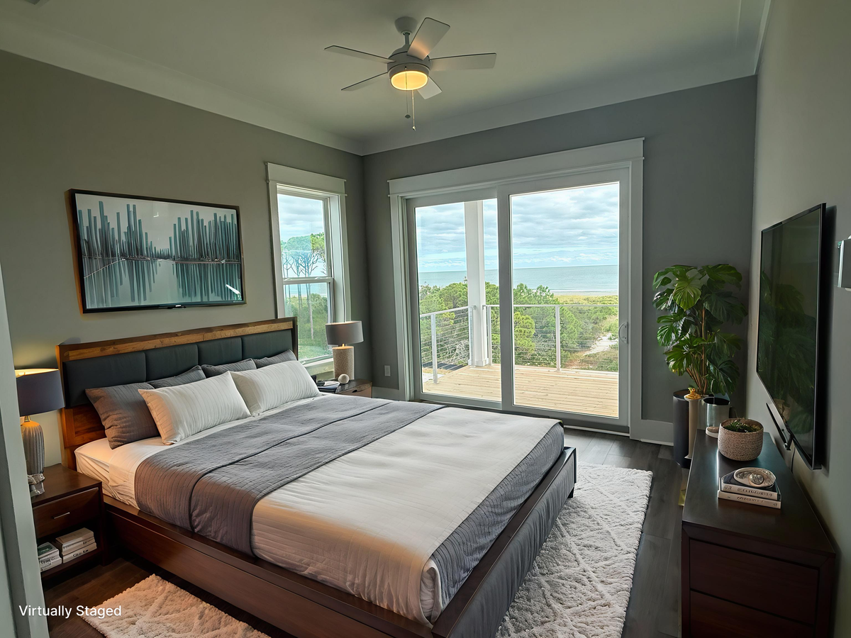 Wake up to stunning water views from your plush king bed, where floor-to-ceiling windows fill your space with natural light.
