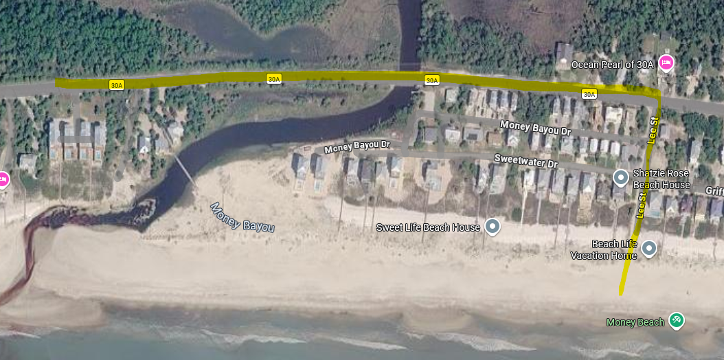 Aerial view of closest beach access
