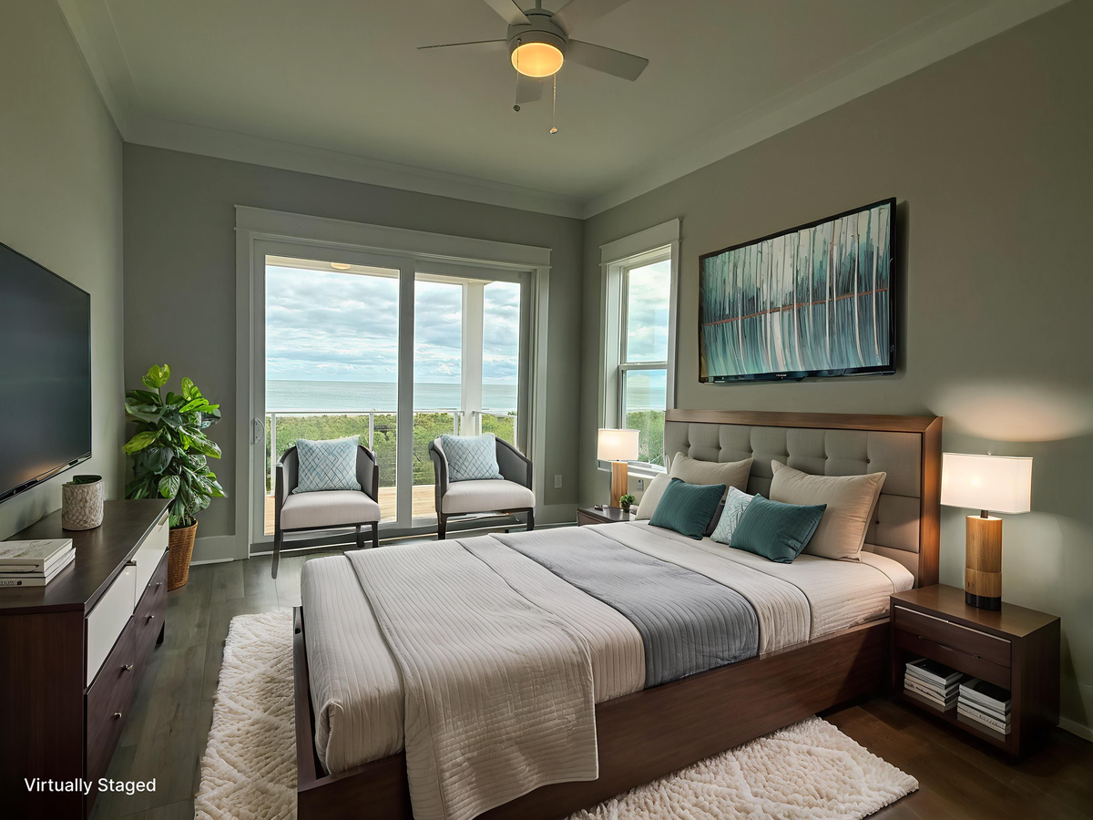 Drift off to sleep in your serene bedroom with ocean breezes flowing through sliding doors to your private balcony.