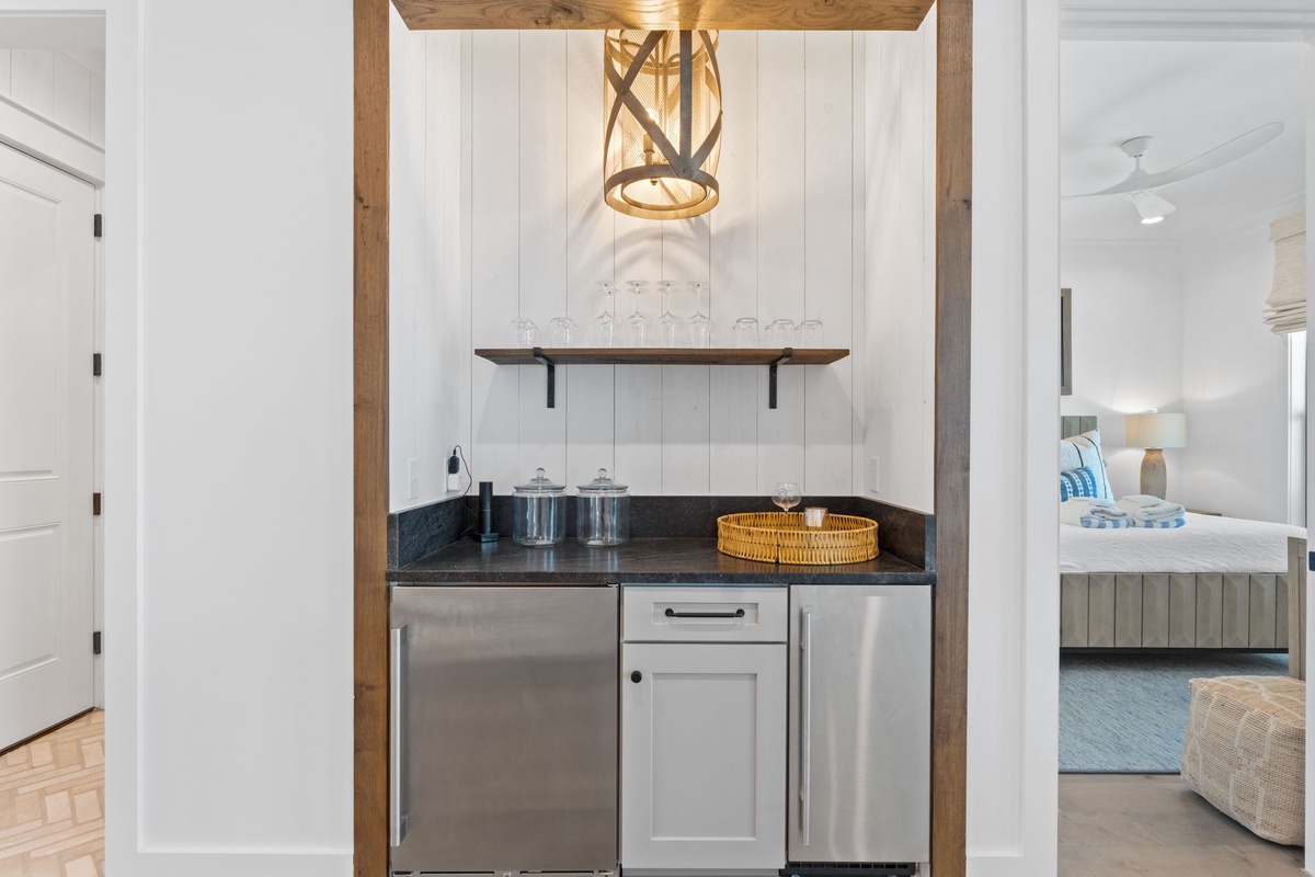 Your sleek kitchenette features stainless steel appliances and elegant countertops, perfect for preparing light meals and drinks.