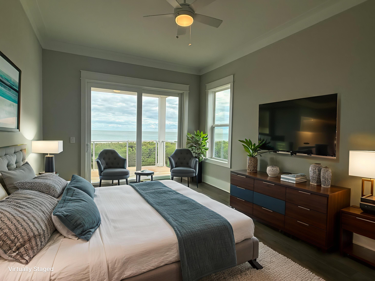 Unwind in your serene retreat with stunning views and elegant furnishings that create the perfect sanctuary for rest.