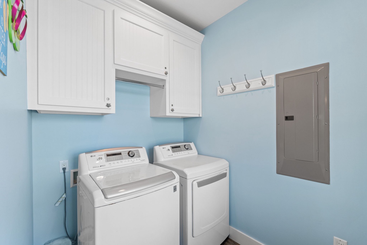 Your own dedicated laundry room keeps your vacation wardrobe fresh with full-size washer and dryer, plus storage.