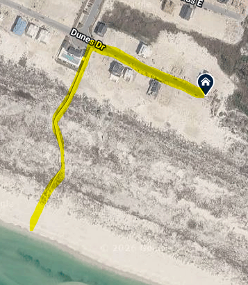 Property location map showing beach access to pristine sandy shores via community boardwalk.