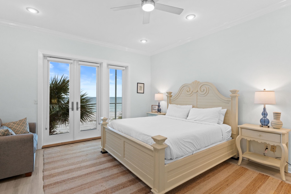 Wake up to stunning ocean views from your comfortable bed, with French doors opening to your private balcony and sea breeze.
