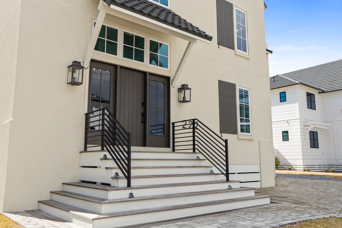 Modern exterior featuring clean lines and contemporary details in a quiet residential neighborhood setting.