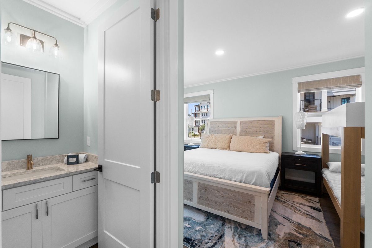 Step into your peaceful coastal retreat where soft ocean hues and natural light create a serene escape. Wake to modern comforts and beach town charm in this thoughtfully designed bedroom suite.