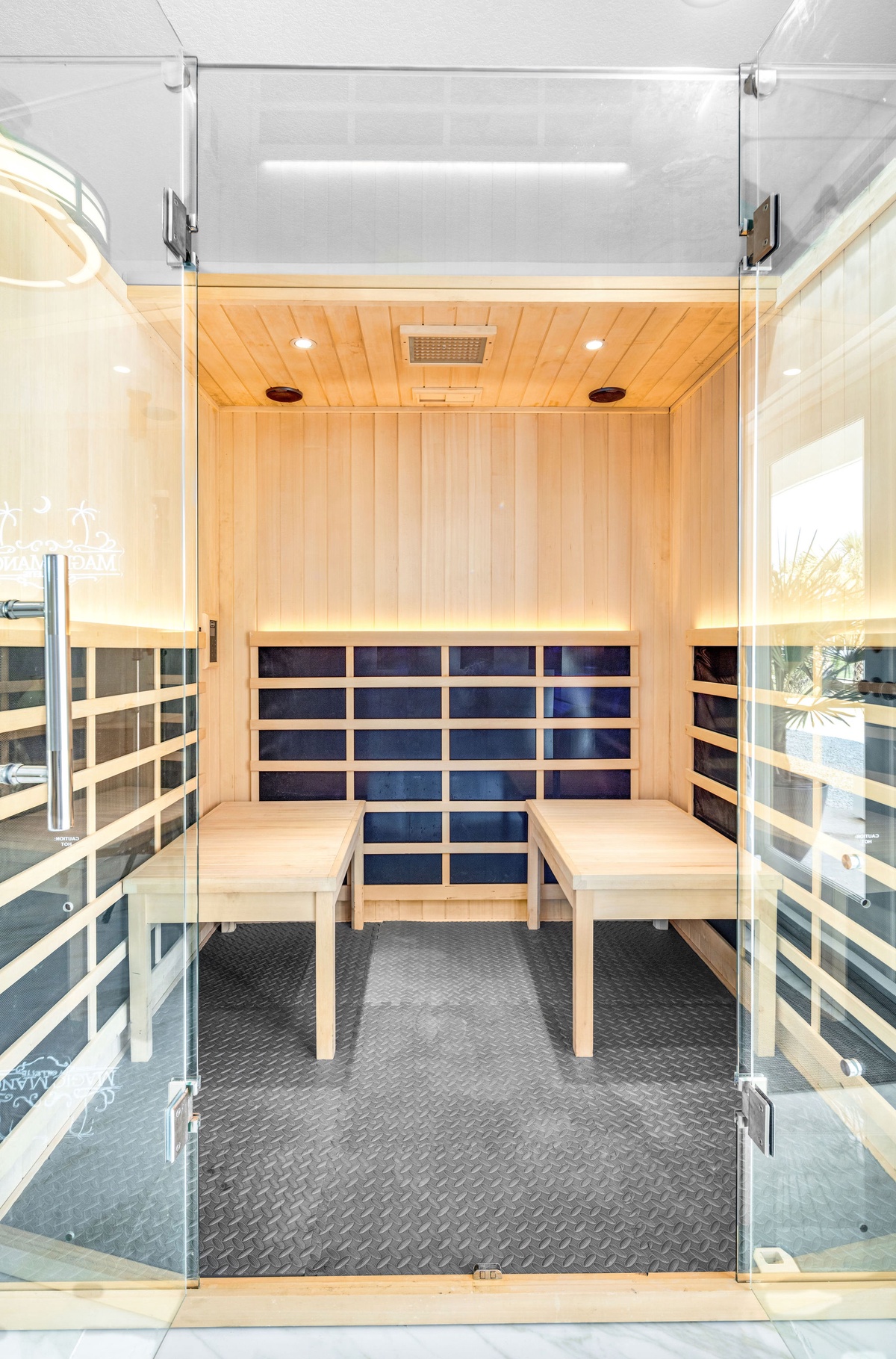 Step into your private sauna sanctuary, where warm cedar wood and gentle lighting create the perfect space for deep relaxation and rejuvenation.