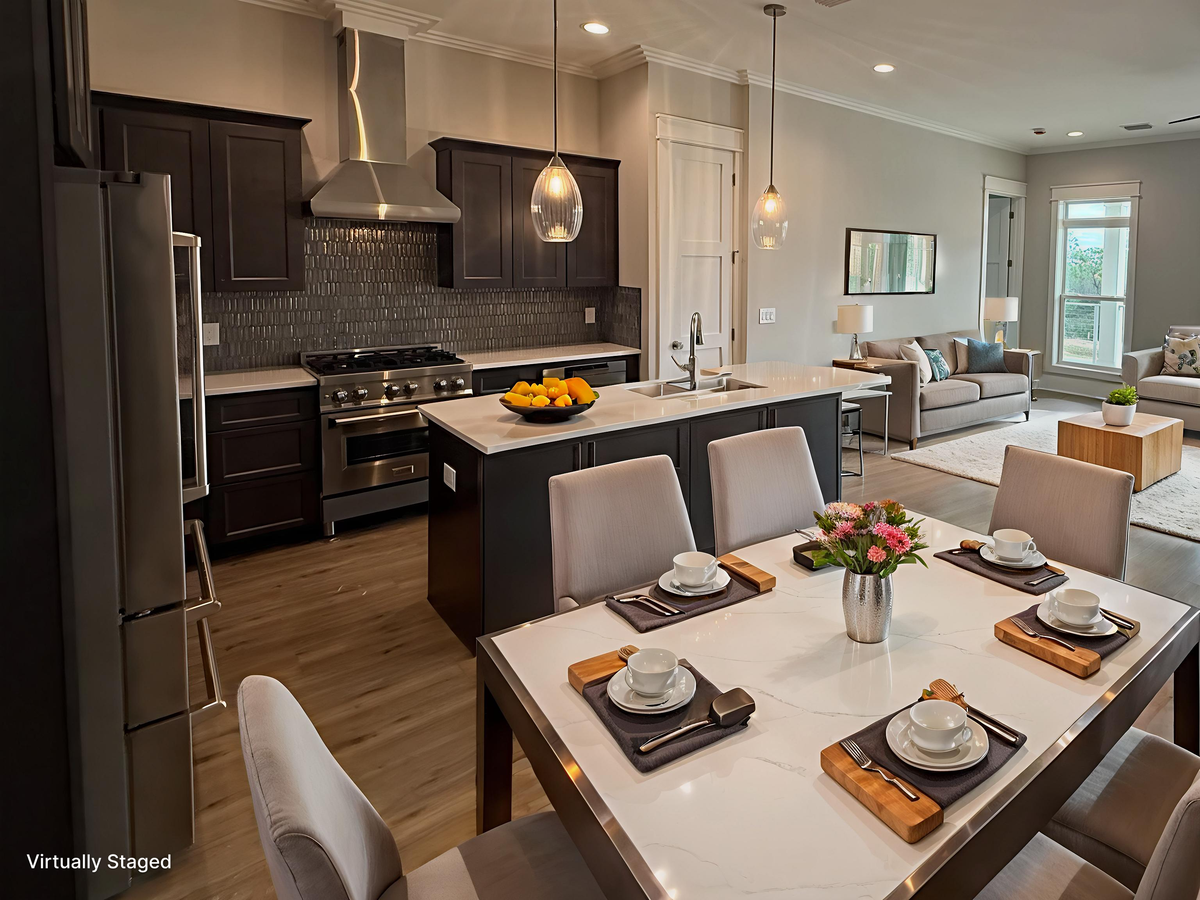 Step into your open-concept haven where a gourmet kitchen flows seamlessly into comfortable living space, perfect for memorable meals and conversations.