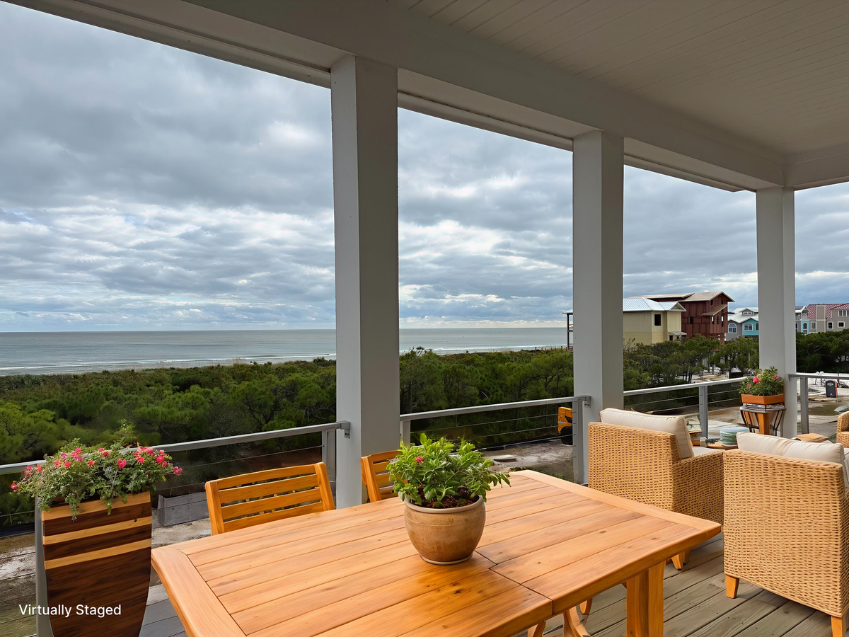 Your covered terrace offers sweeping ocean views where you'll savor morning coffee and evening meals surrounded by coastal beauty.