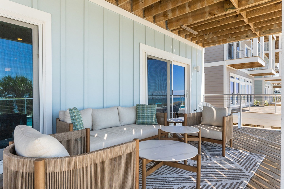Sink into plush outdoor seating on your private deck, where coastal breezes and ocean views create the perfect spot to unwind with morning coffee or evening cocktails.