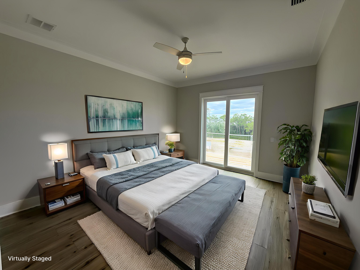 Slip into this beautifully designed bedroom where soft lighting and plush bedding create your perfect retreat after exploring the area.