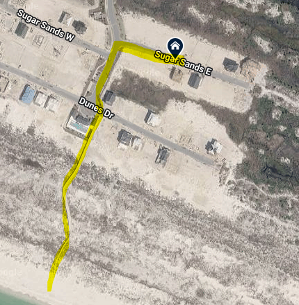 Aerial view showing the location with easy access to community boardwalk and the sparkling Gulf waters.