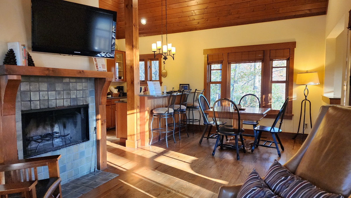 Open Floorplan w/ Wood Fireplace & TV