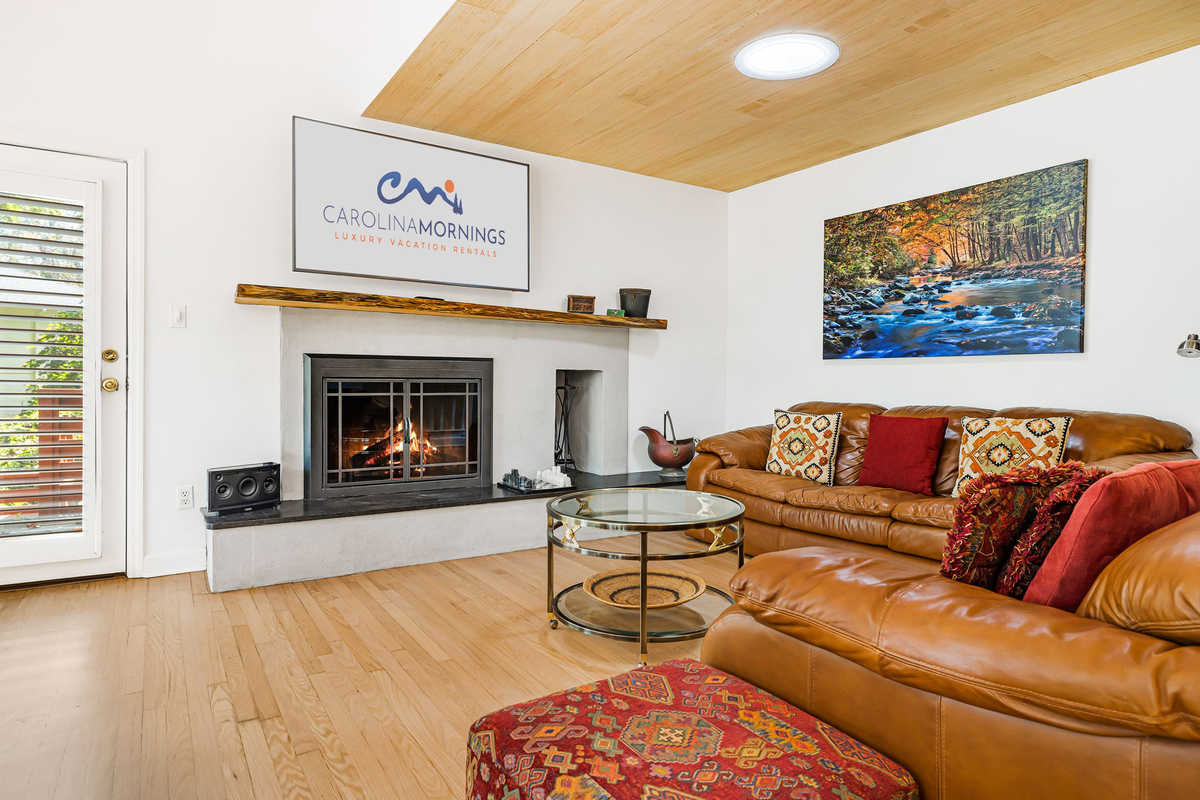 Living Area w/ Smart TV & Gas Fireplace