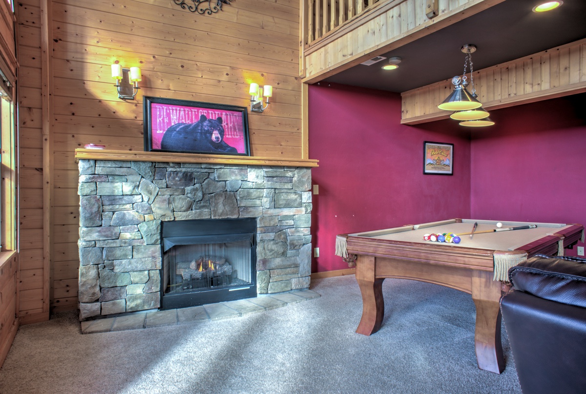 Play Pool by the Gas Fireplace