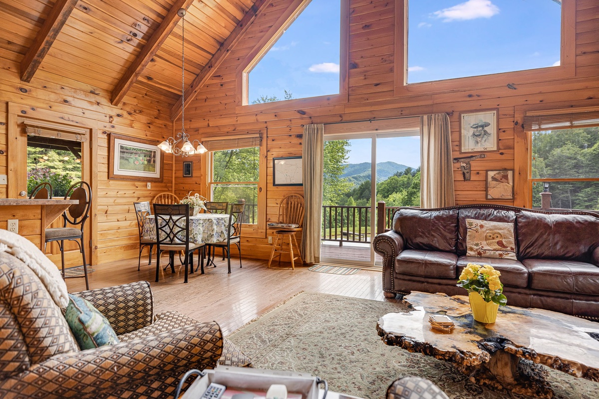 Charming Cabin w/ Open Floorplan, Vaulted Ceiling & Mountain Views