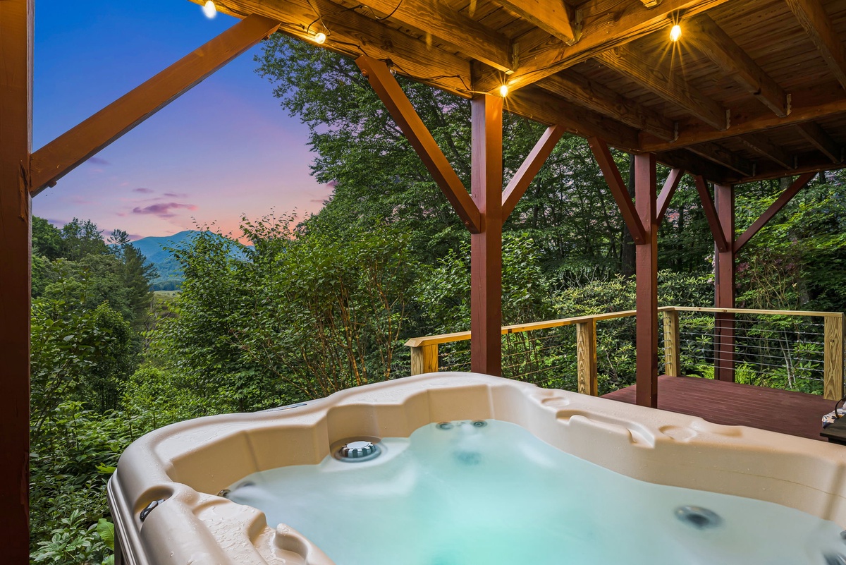 Covered Deck w/ Private Hot Tub & Mountain Views