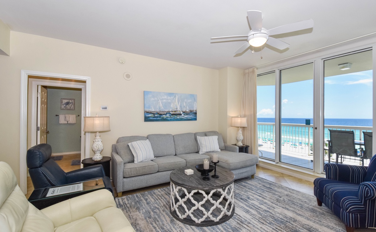 Silver Beach Towers E502 - Living Area with Gulf Views