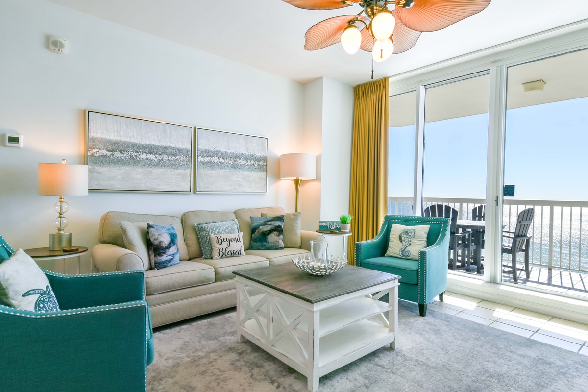 Silver Beach Towers West 1002- Living Area with Balcony Access