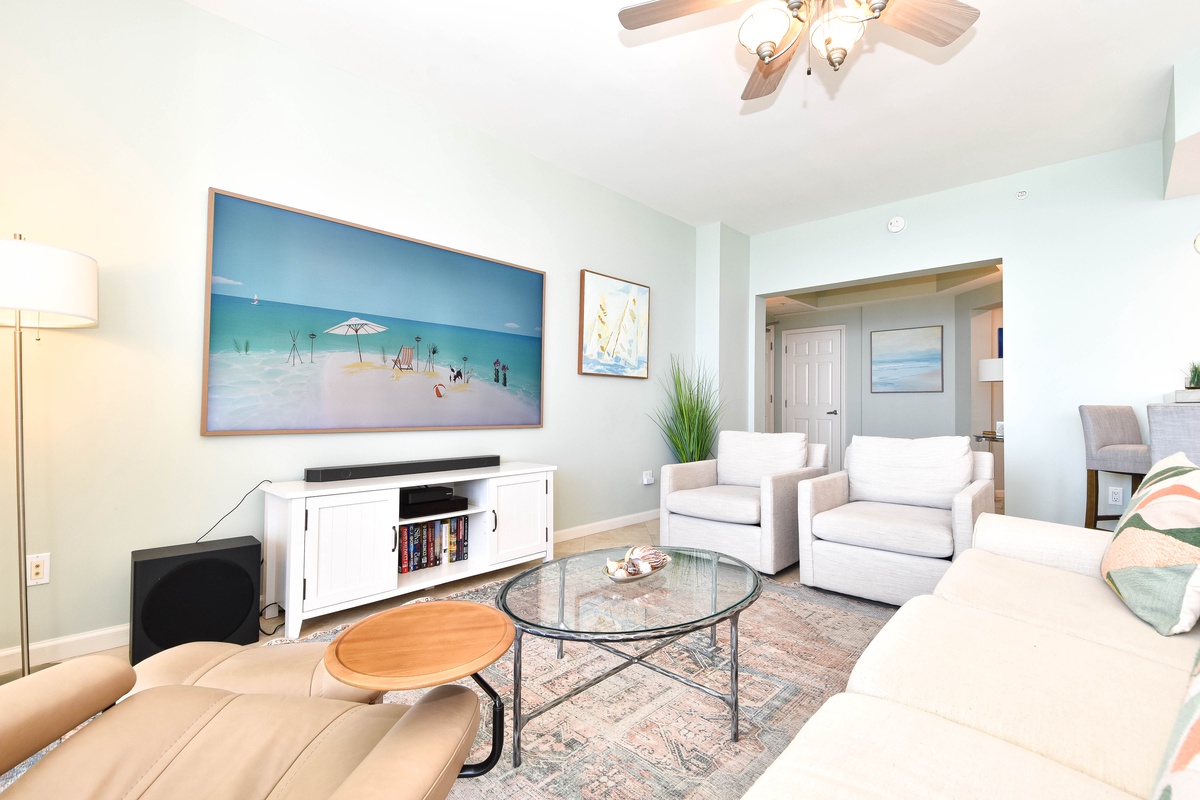 Silver Beach Towers East 1404 - Living Area with Picture Frame TV