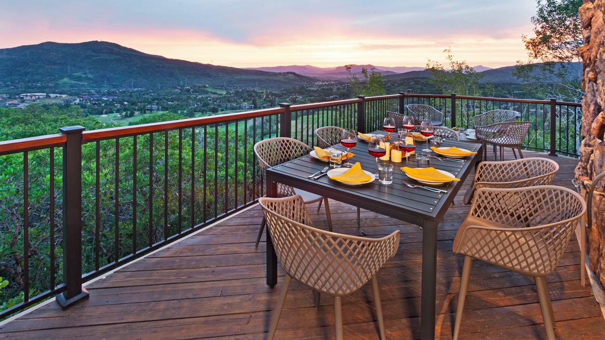 The deck is perfect for summer meals outside