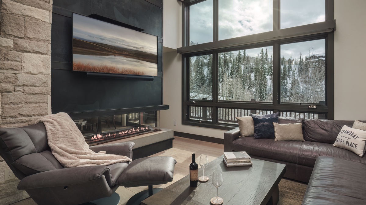 Great Room, Main Level - With fireplace and TV